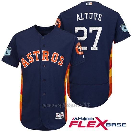 Maglia Baseball Uomo Houston Astros Jose Altuve 27 Blu 2017 Allenamento Primaverile Flex Base Giocatore